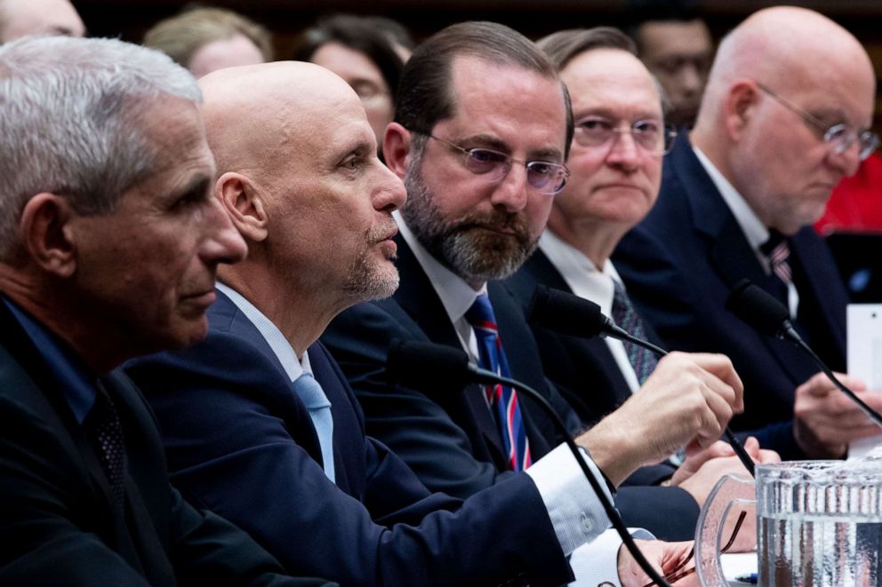 PHOTO: Commissioner for food and drugs in the Food and Drug Administration Stephen Hahn speaks during a House Energy and Commerce subcommittee hearing on the oversight of the coronavirus outbreak, on Capitol Hill in Washington, Feb. 2020.