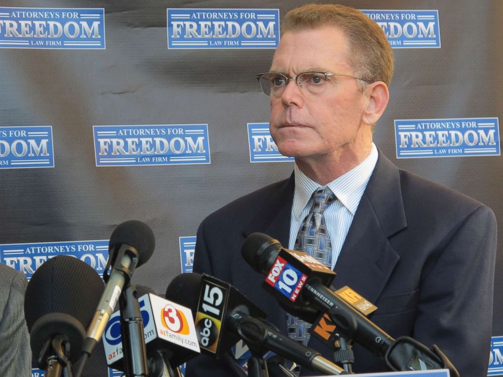 PHOTO: Douglas Haig takes questions from reporters at a news conference, Feb. 2, 2018, in Chandler, Ariz.