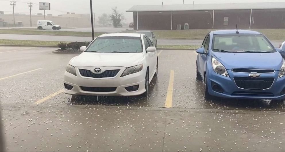 PHOTO: Hail comes down in Fort Smith, Ark., April 11, 2022.