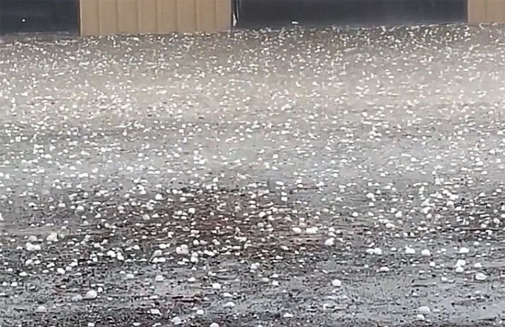 PHOTO: Hail bounces off the ground in Mineral Wells, Texas, Mar. 16, 2023.