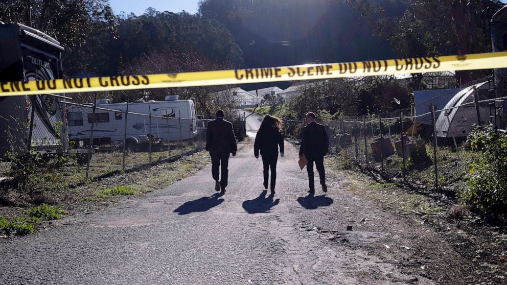 PHOTO: FBI officials walk towards from the crime scene at Mountain Mushroom Farm, Jan. 24, 2023, after a gunman killed several people at two agricultural businesses in Half Moon Bay, Calif.