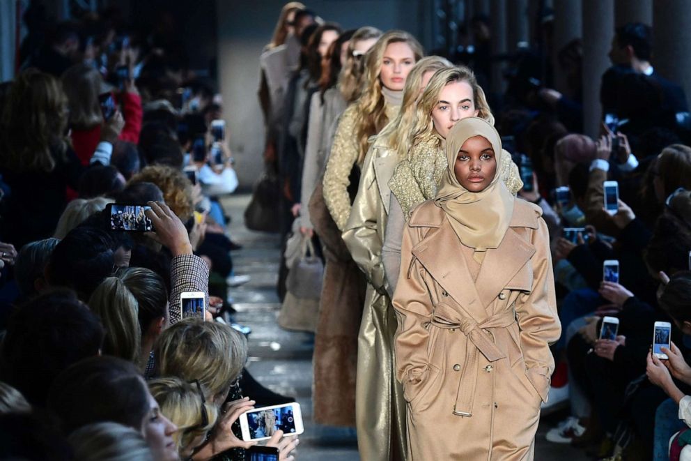 PHOTO: In this Feb. 23, 2017, file photo, US-Somalia model Halima Aden presents a creation for fashion house Max Mara during the Women's Fall/Winter 2017/2018 fashion week in Milan.