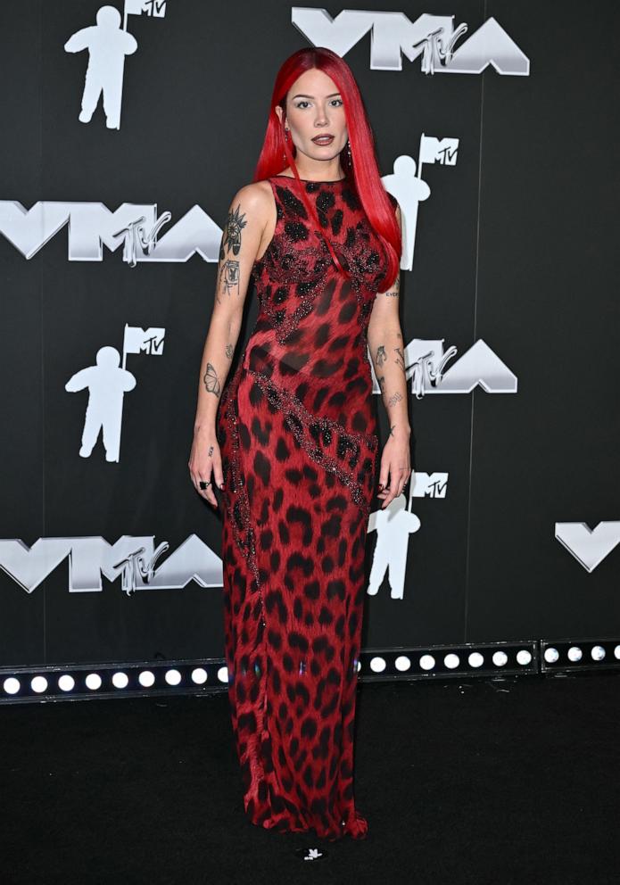 PHOTO: Halsey arrives to attend the MTV Video Music Awards at UBS Arena in Elmont, New York, on Sept. 11, 2024. 