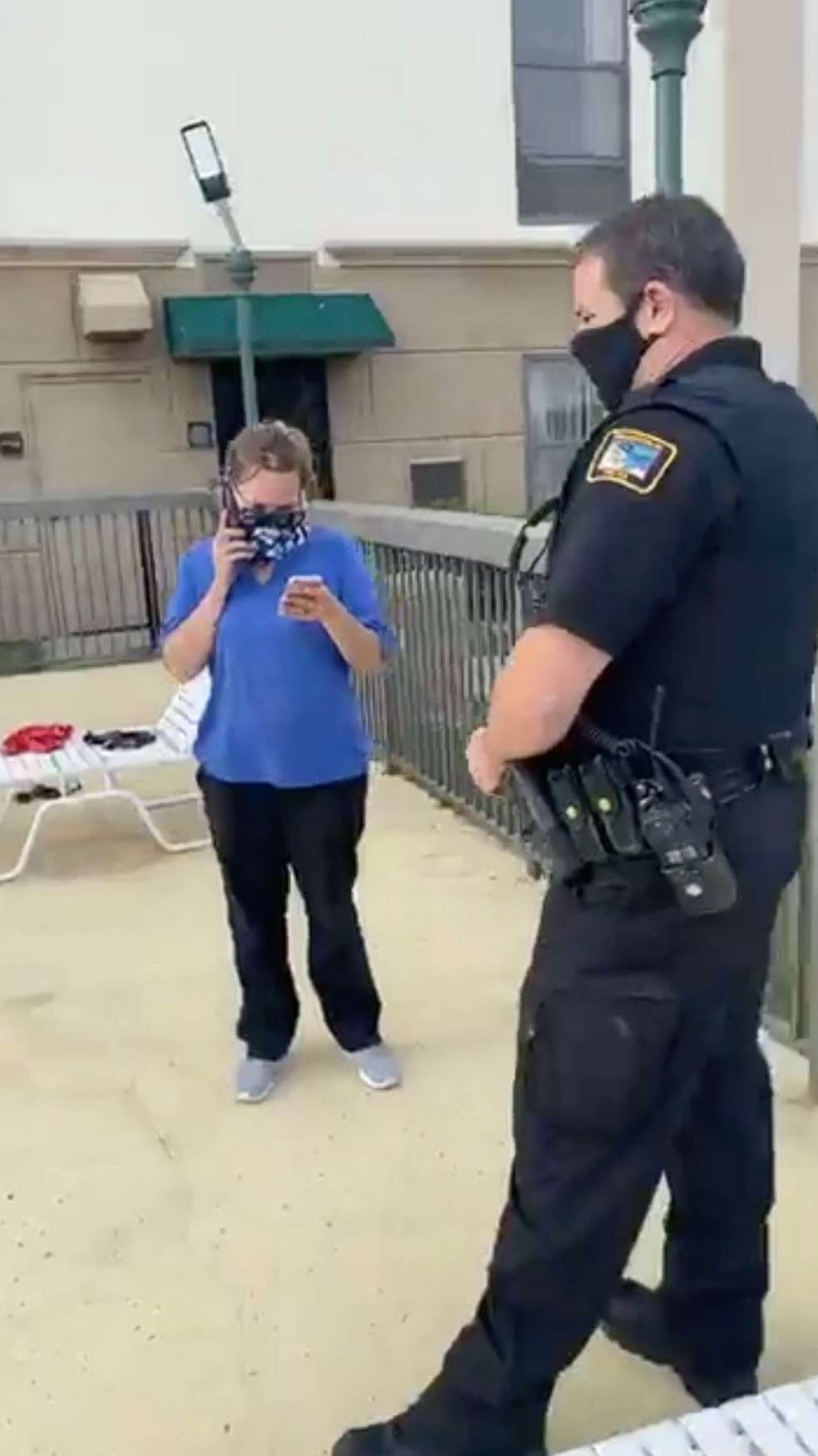 PHOTO: A video grab of a video recorded by Missy Williams-Wright/ shows a Hampton Inn employee calling the police on a Black family using the hotel's swimming pool in Williamston, N.C.