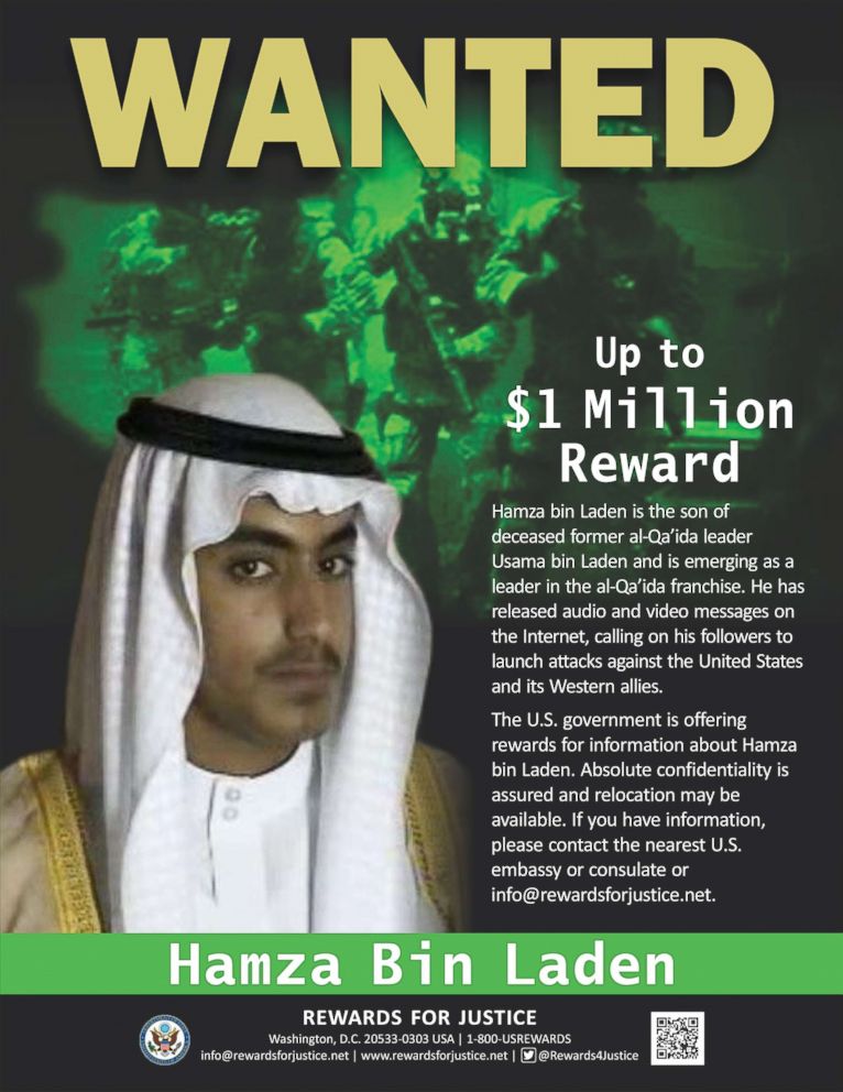 PHOTO: The United States is offering a reward of up to $1 million for information on the whereabouts of Hamza bin Laden.