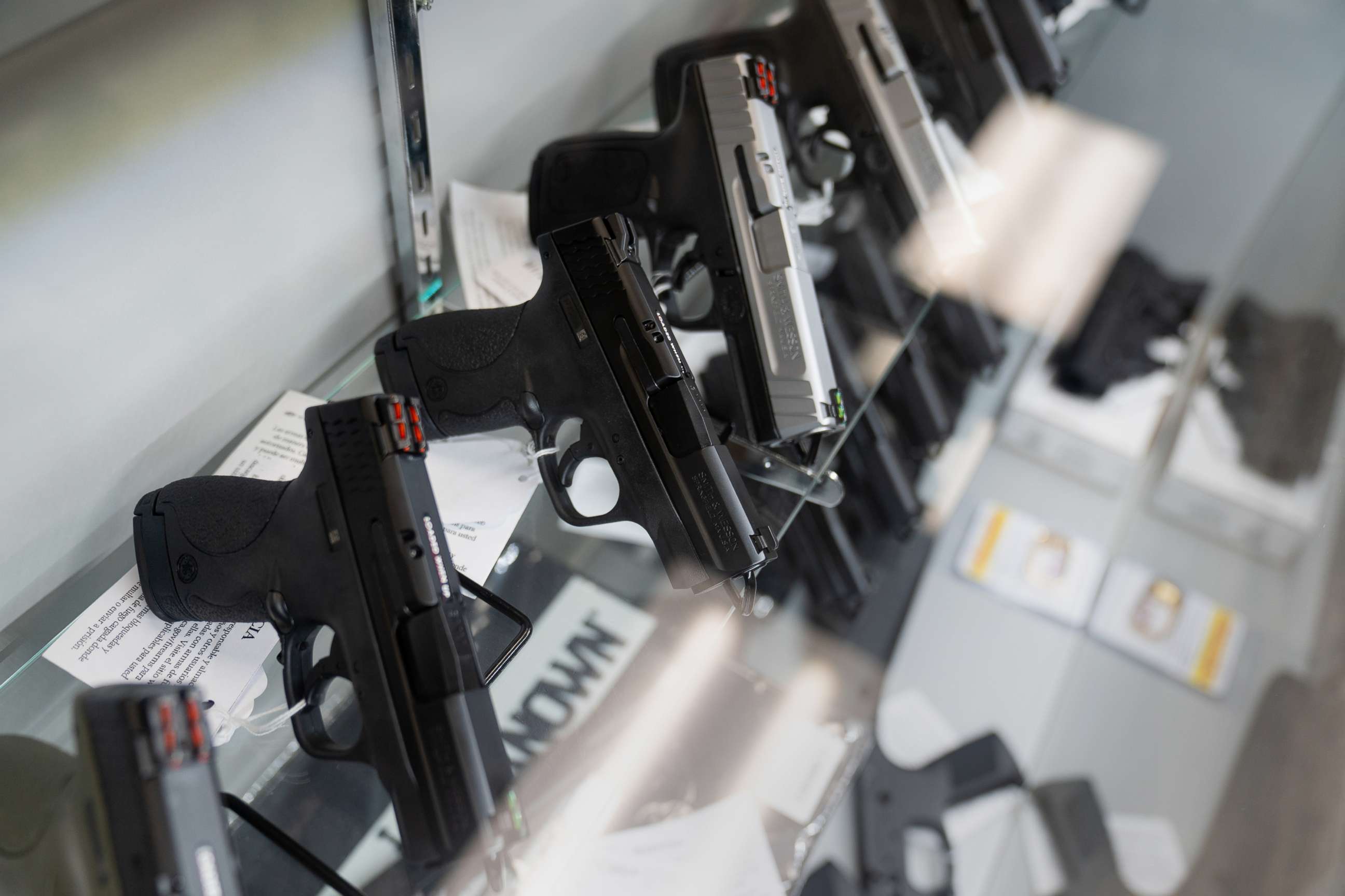 PHOTO: Semi-automatic pistols for sale at a store in El Cajon, Calif., April 26, 2021.