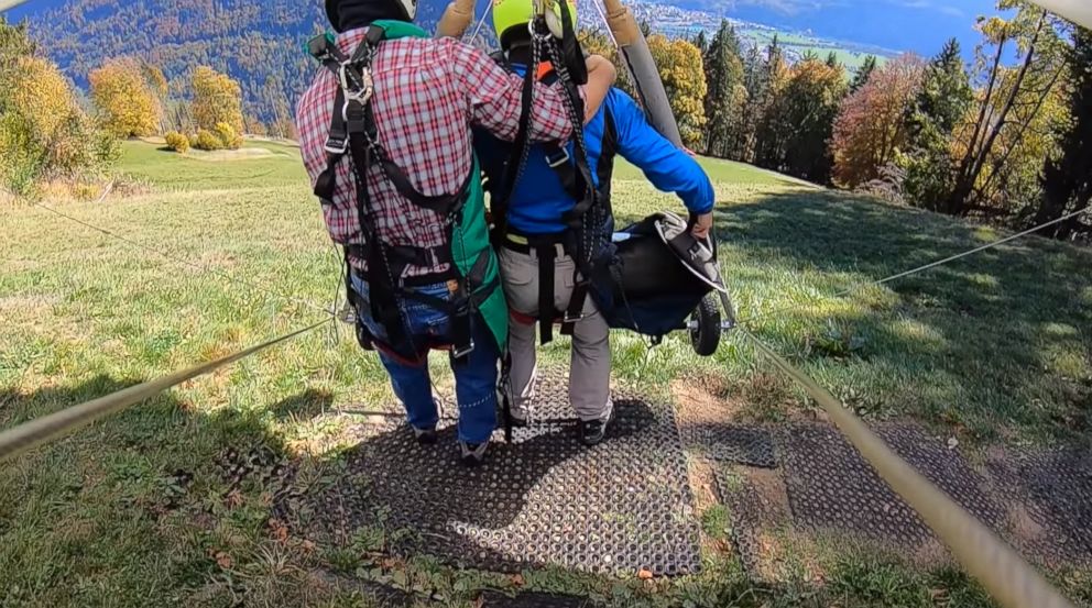 PHOTO: Chris Gursky shared a video of his first time hang gliding in Switzerland after the pilot forgot to connect him to the harness. 
