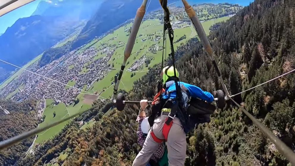 PHOTO: Chris Gursky shared a video of his first time hang gliding in Switzerland after the pilot forgot to connect him to the harness. 