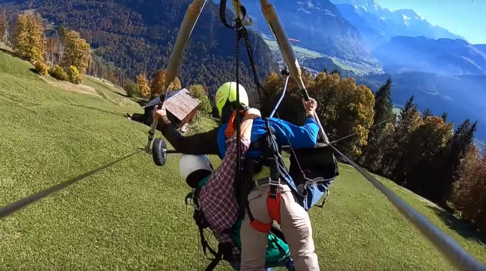 PHOTO: Chris Gursky shared a video of his first time hang gliding in Switzerland after the pilot forgot to connect him to the harness. 