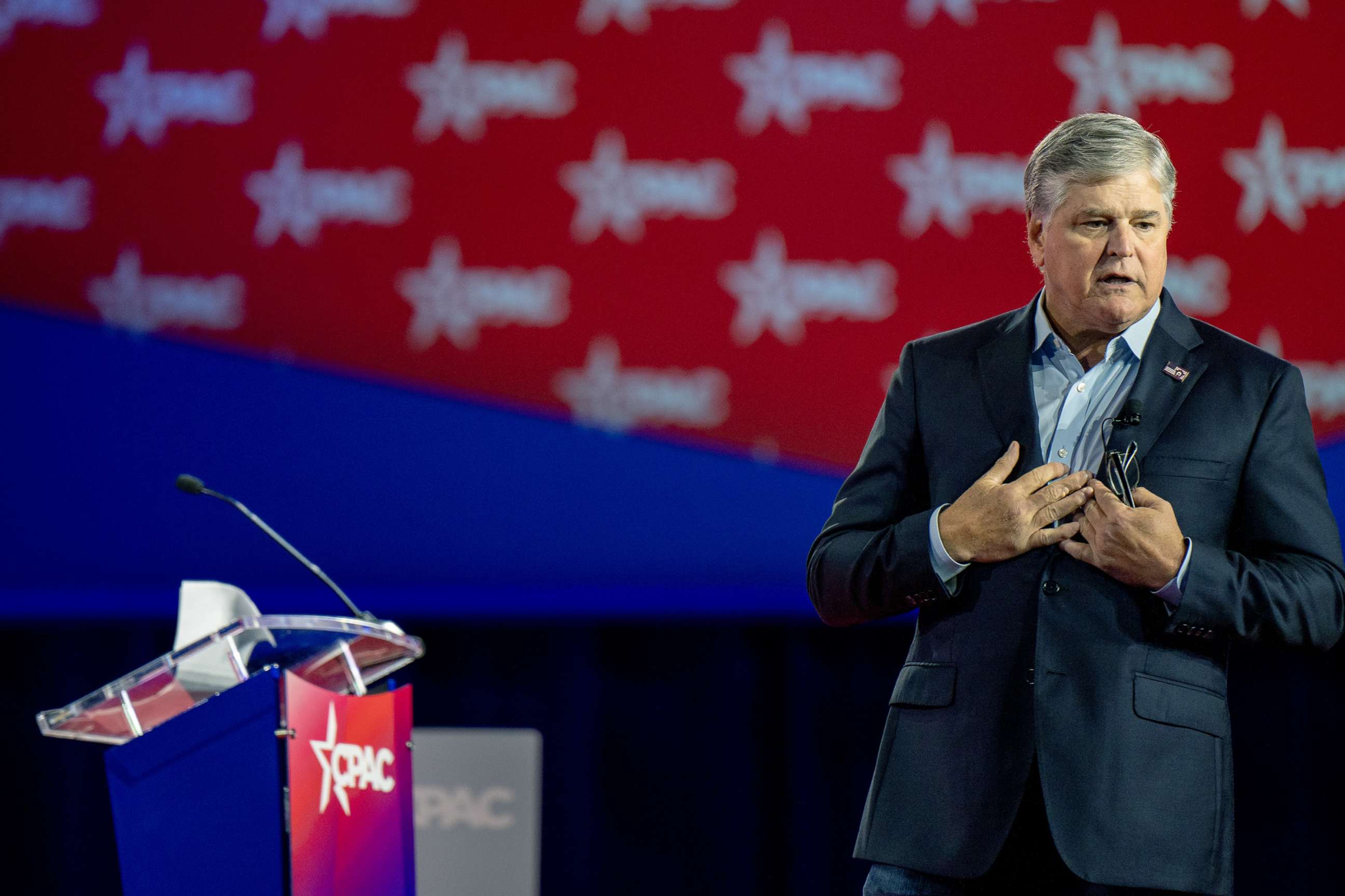PHOTO: Sean Hannity speaks at the Conservative Political Action Conference CPAC held at the Hilton Anatole, Aug. 4, 2022, in Dallas.