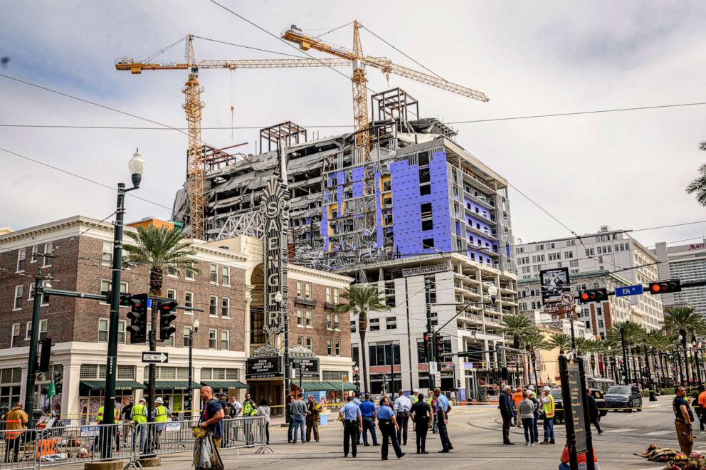 PHOTO: Emergency officials are on the scene of a partial building collapse at the Hard Rock Hotel construction site in downtown New Orleans, Oct. 12, 2019.