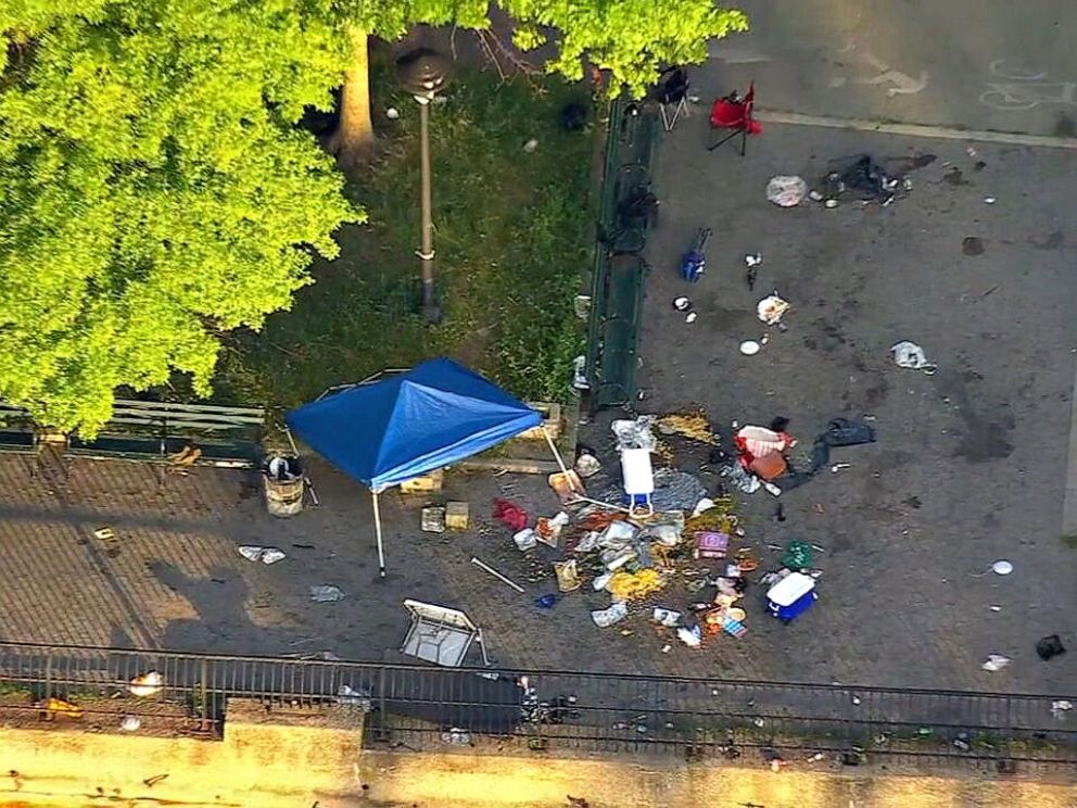 PHOTO: Nine people were shot, one of them fatally, when gunfire erupted just past midnight in the Harlem neighborhood of New York City, June 20, 2022.
