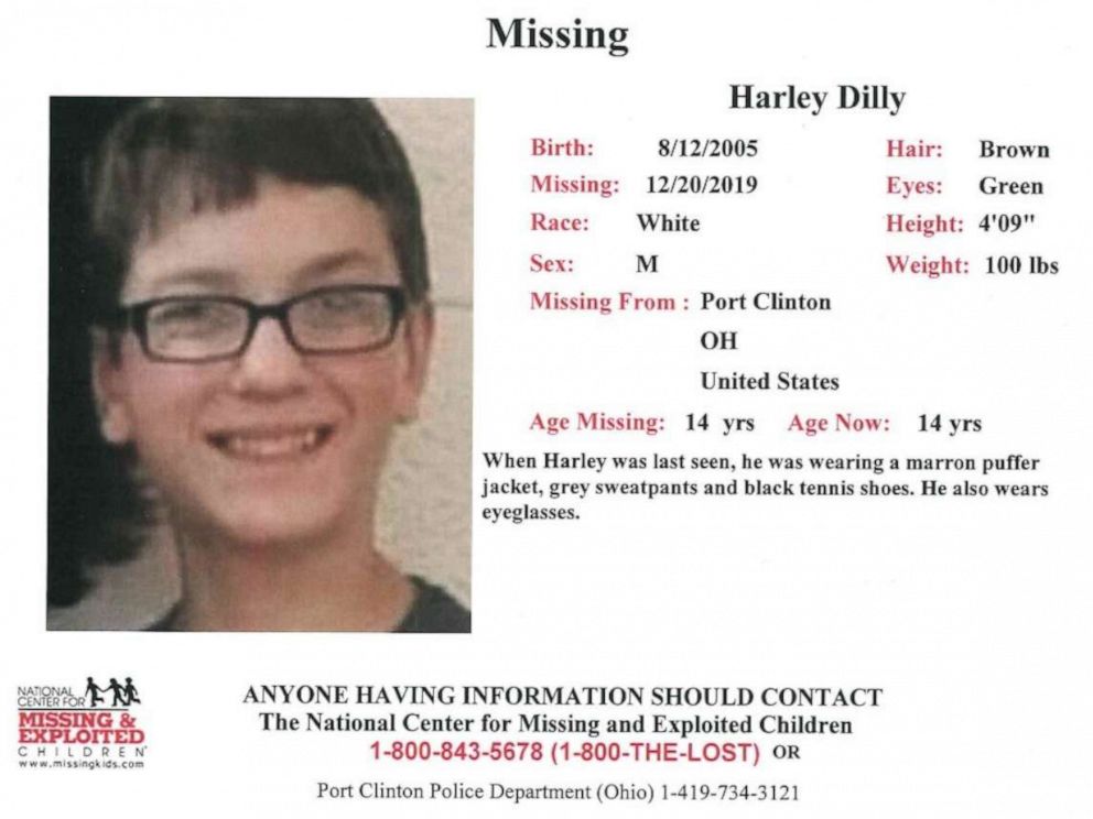 PHOTO: A poster posted by Port Clinton Police Department shows Harley Dilly, 14, who has been missing since Dec. 20, 2019, in Port Clinton, Ohio.