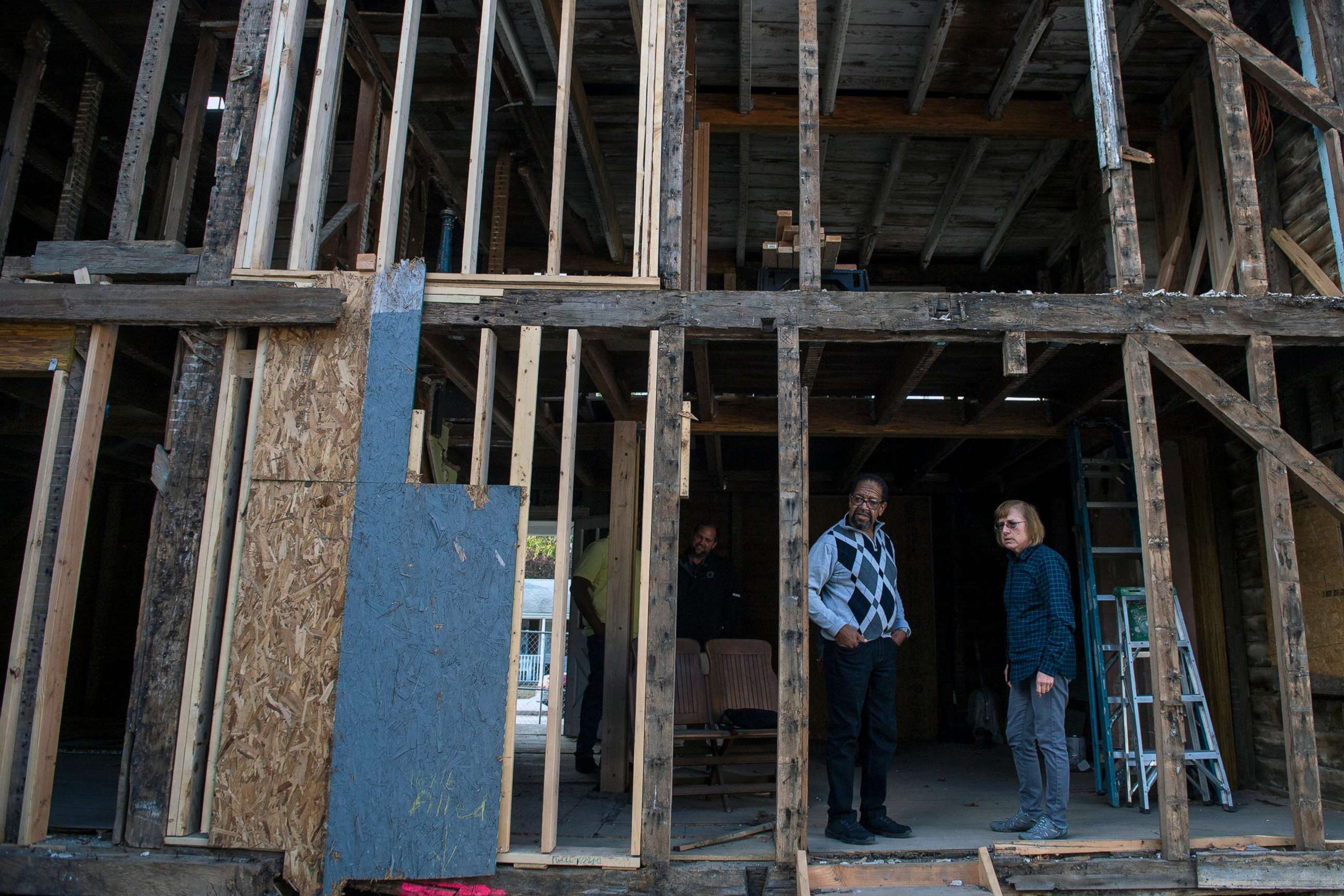 PHOTO: Deacon Hampton Taylor, left, and historian Barbara Dreyfuss look over the site of the Harriet Tubman Museum in Cape May, N.J. Thursday, Oct. 10, 2019.

Jl Tubman 101619 04