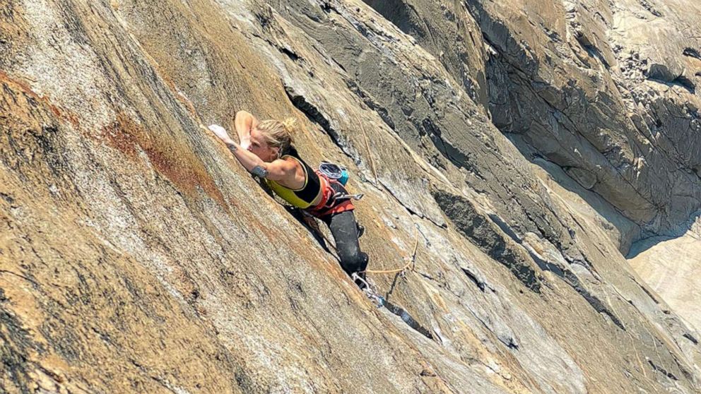 PHOTO: Emily Harrington climbs the Golden Gate route of El Capitan in Yosemite National Park in one day.