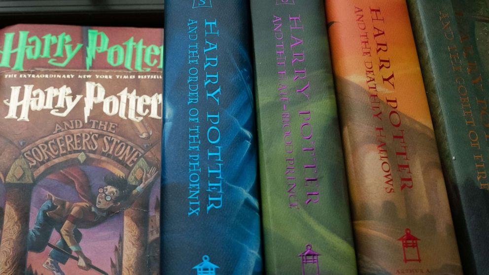 PHOTO: In this June 19, 2017, file photo, a collection of Harry Potter books is shown.