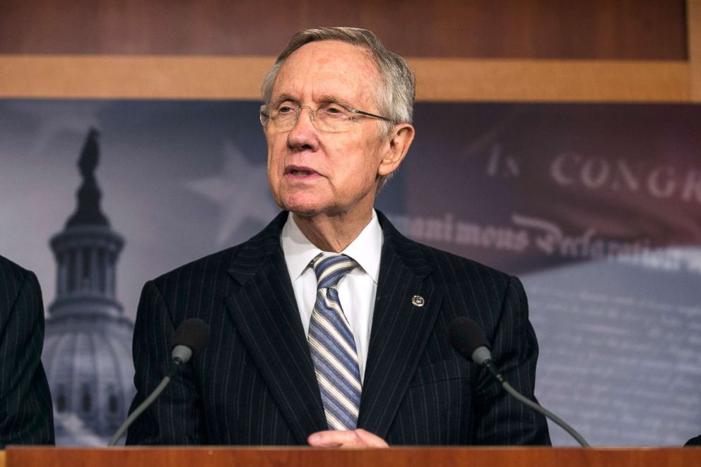 PHOTO: Senate Majority Leader Sen. Harry Reid speaks at a press conference at the U.S. Capitol, Oct. 16, 2013, in Washington, D.C. 