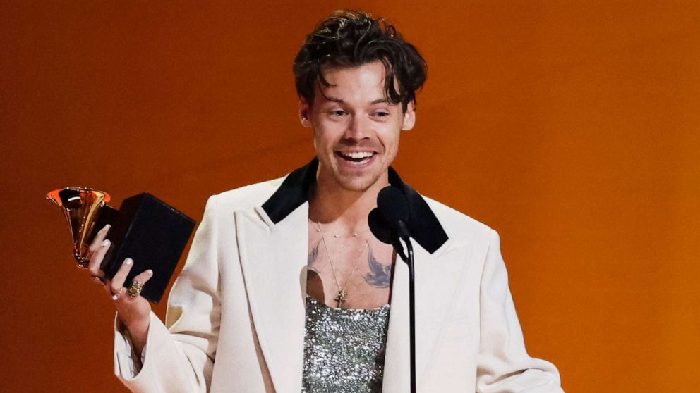 PHOTO: Harry Styles accepts the Album Of The Year award for "Harry's House" during the 65th Annual Grammy Awards in Los Angeles, Feb. 5, 2023.