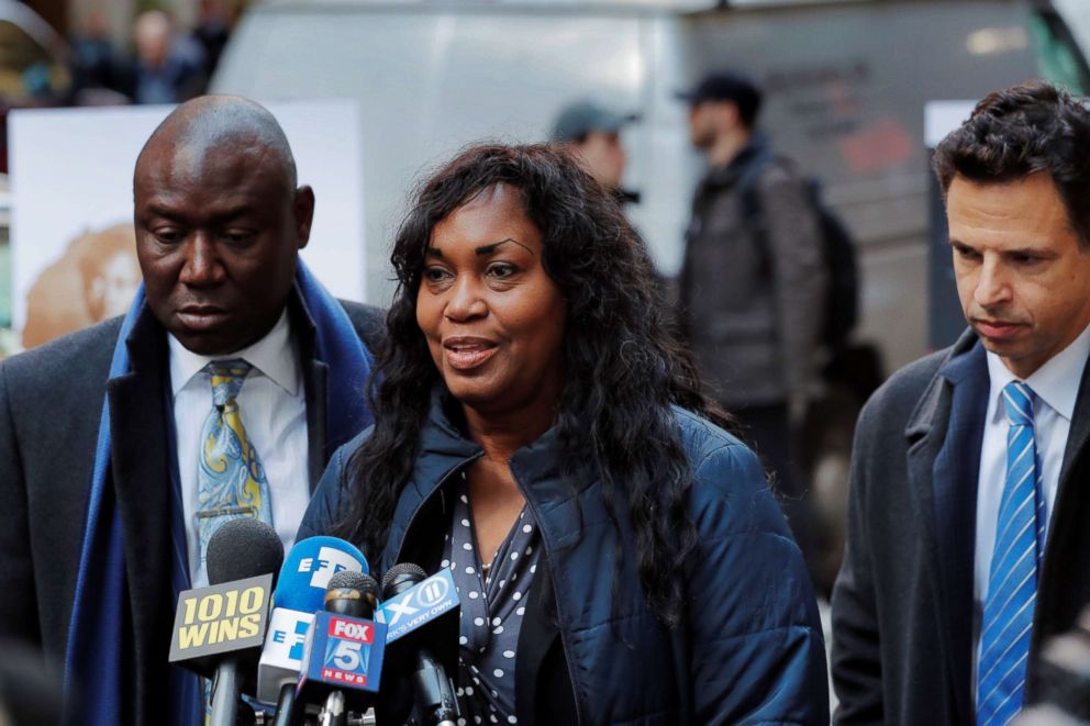 PHOTO: Tamara Lanier speaks to the media about a lawsuit accusing Harvard University of the monetization of photographic images of her great-great-great grandfather, an enslaved African man named Renty, and his daughter Delia, in New York, March 20, 2019.