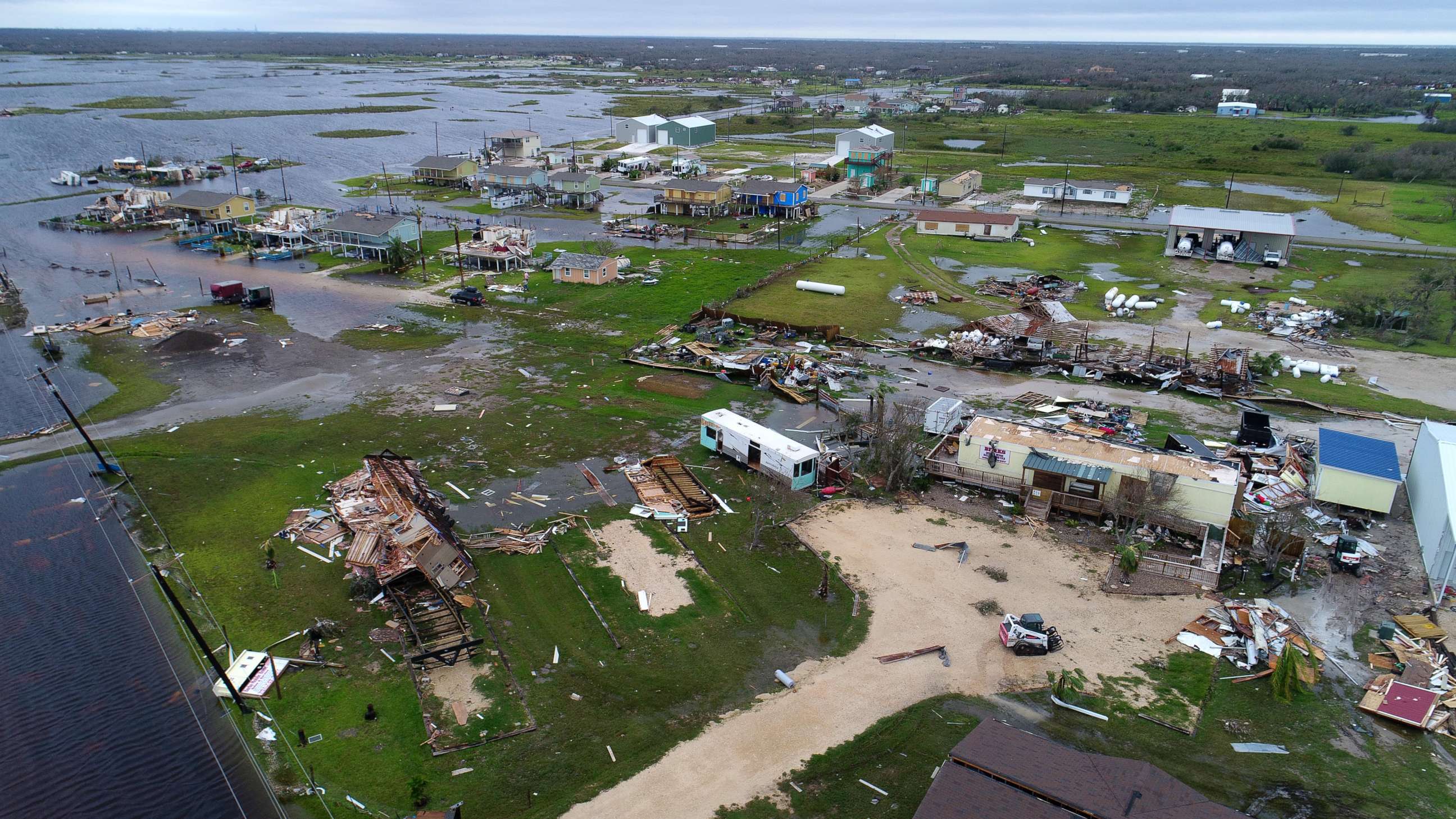 PHOTO: Buildings and mobile homes destroyed by Hurricane Harvey in Rockport, Texas, Aug. 27,. 2017.