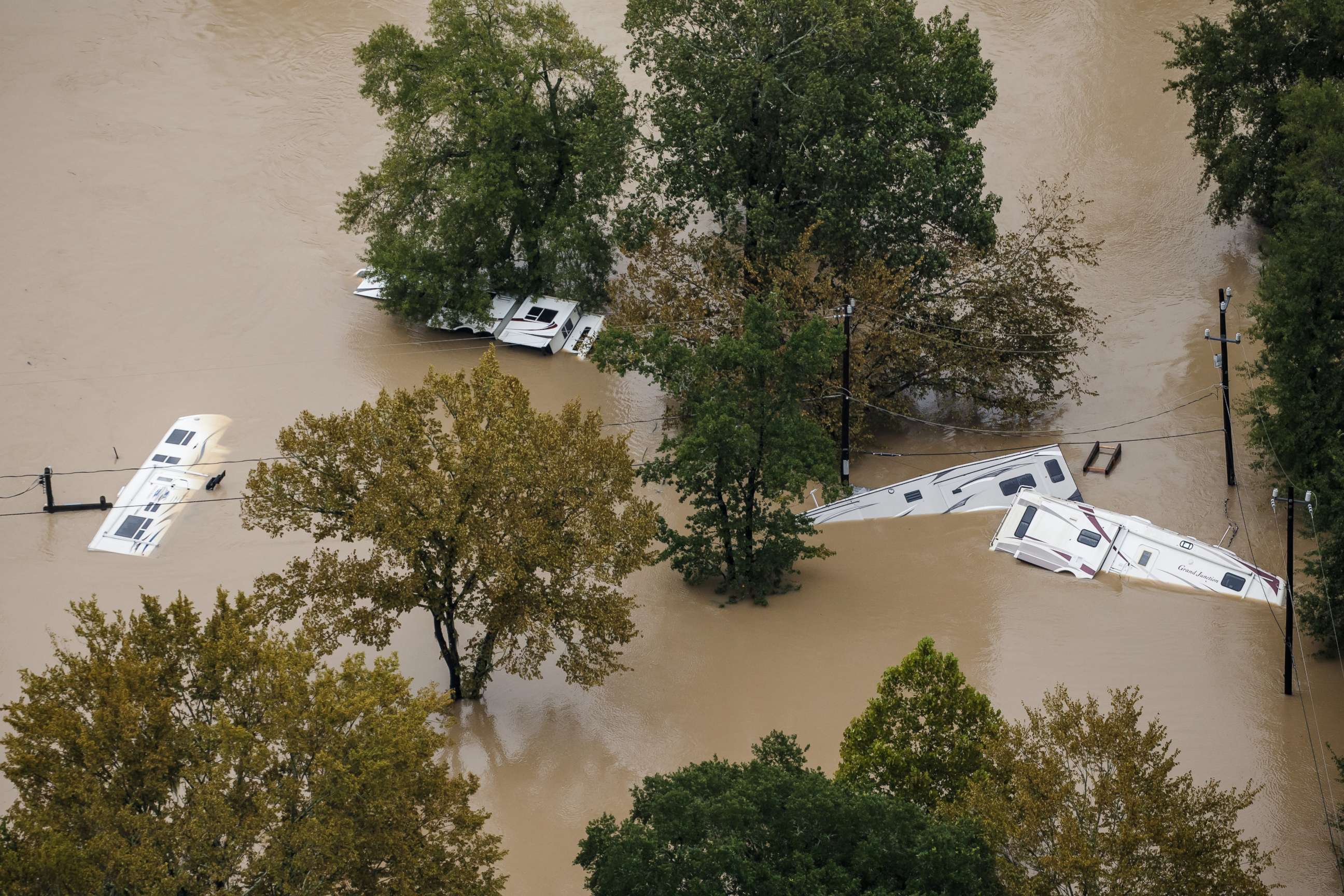 PHOTO: Recreational vehicles are submerged in floodwaters following Hurricane Harvey, Aug. 29, 2017, in Houston, Texas. 
