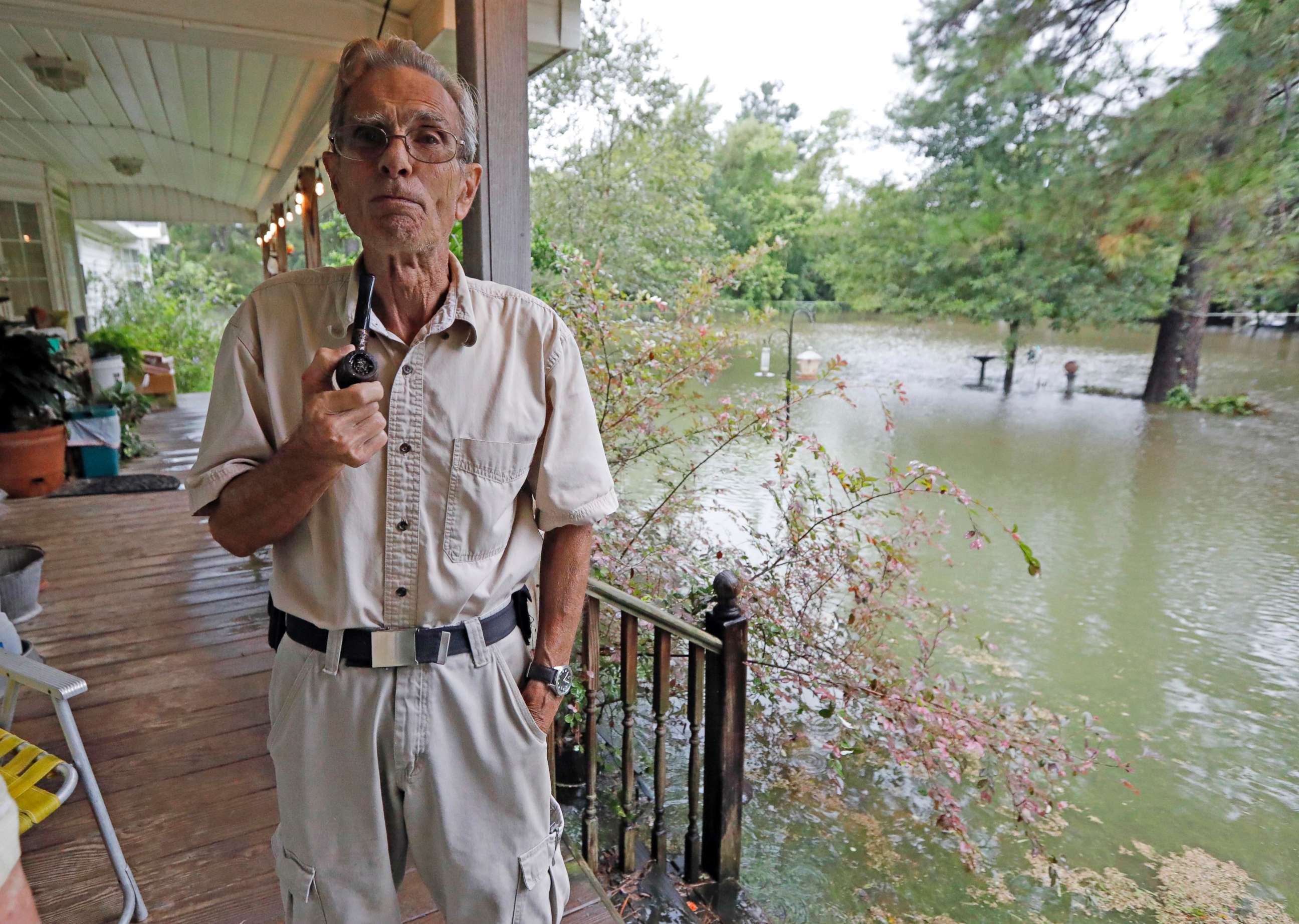 PHOTO: Jimmie Bradley speaks about the flooding in his neighborhood in Moss Bluff, a Lake Charles, La., suburb in Calcasieu Parish, Aug. 28, 2017.
