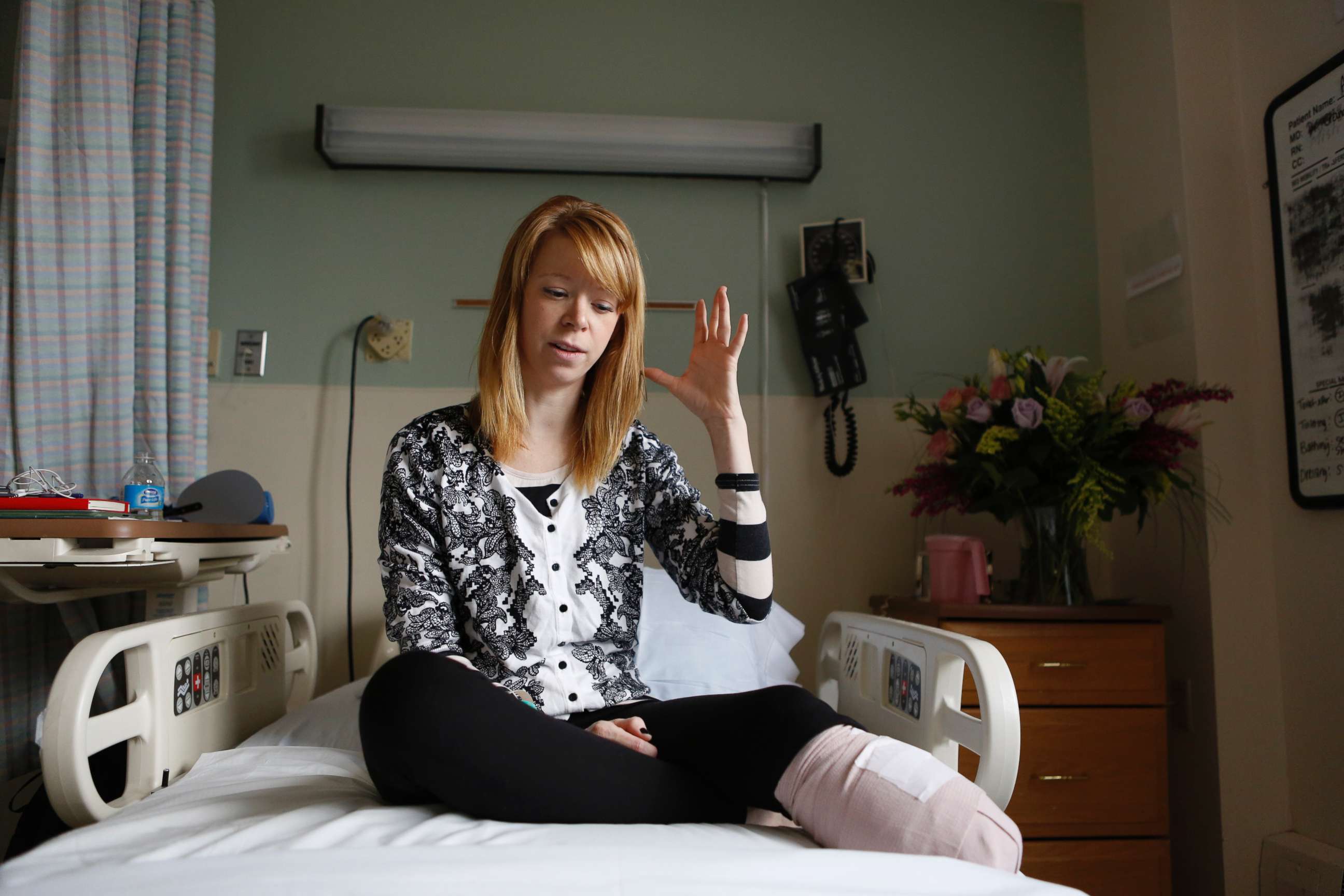 PHOTO: Adrianne Haslet, a dancer injured by one of the bombs that exploded near the Boston Marathon finish line, in her room at Spaulding Rehabilitation Hospital in Boston, April 24, 2013. 