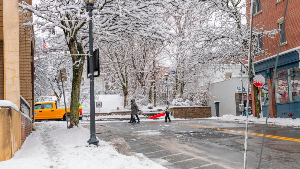 PHOTO: Snow clean up begins Feb. 13, 2024 in Hastings on Hudson NY, where over 7 inches of snow fell. 