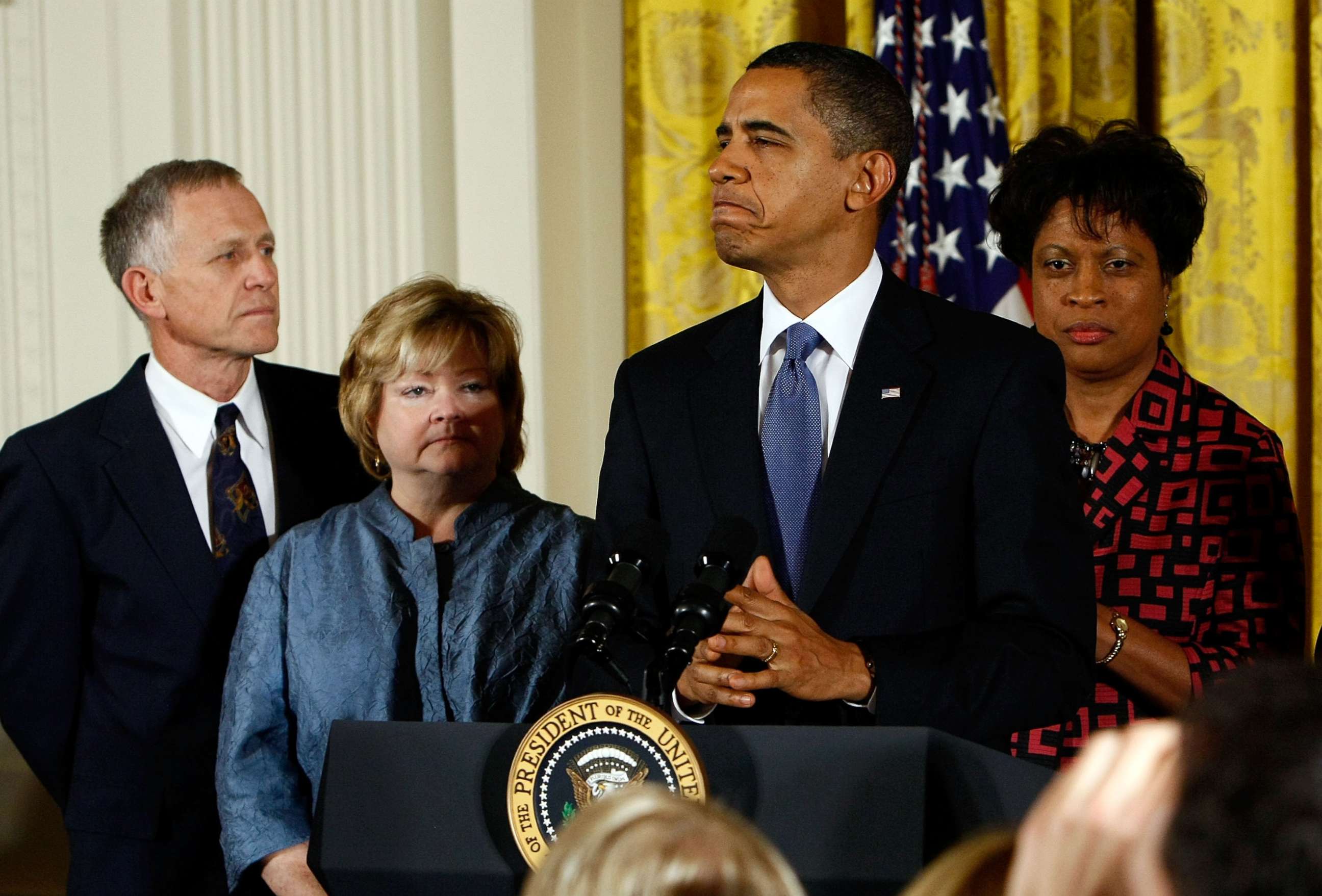 PHOTO: President Barack Obama delivers remarks on the enactment of the "Matthew Shepard and James Byrd, Jr. Hate Crimes Prevention Act" in the East Room of the White House, Oct. 28, 2009, in Washington.