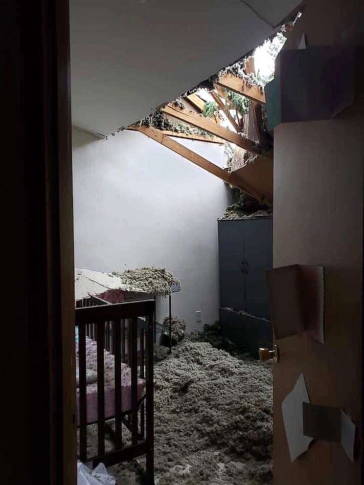 PHOTO: Aja Hauff was feeding her 1-month-old daughter, Ava, when the tree crashed through her home on Oct. 7, 2019 in Lakewood, Washington.