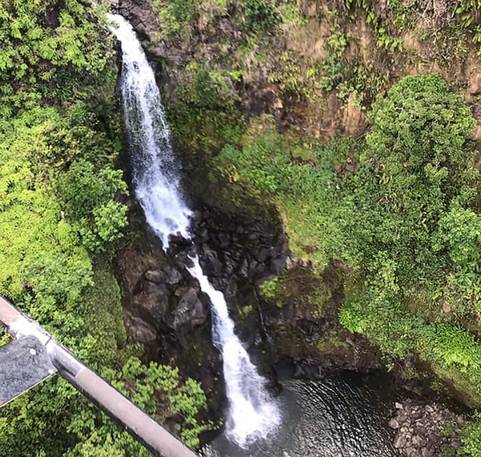 PHOTO: A waterfall in the area where missing hiker Amanda Eller was found on May 24, 2019, in Makawao Forest Reserve on the Hawaiian Island of Maui.