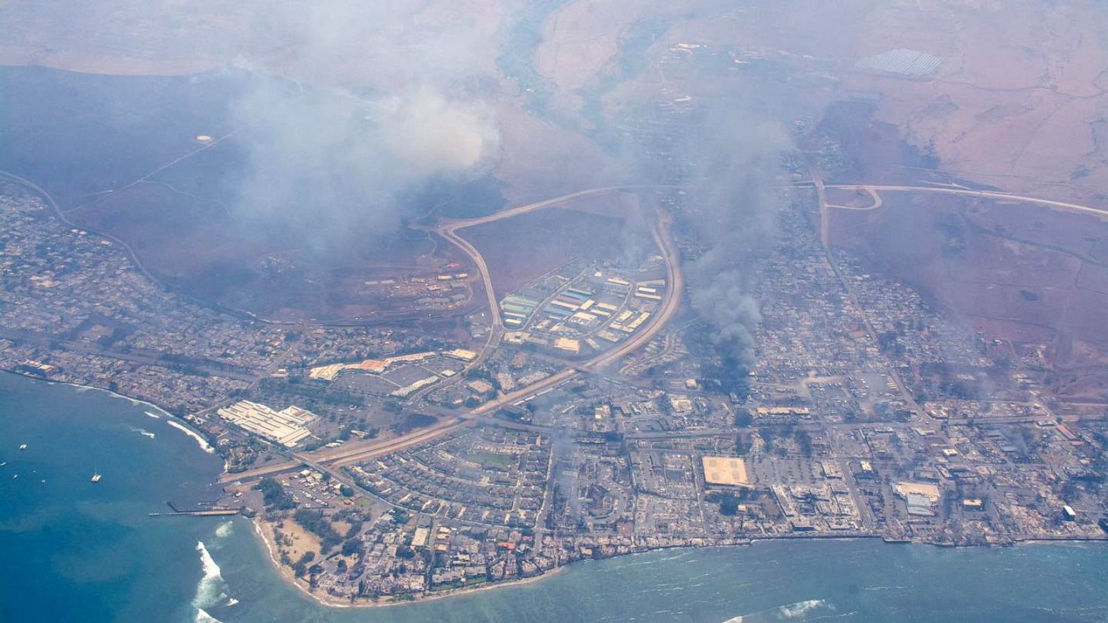 PHOTO: An aerial view shows smoke as wildfires ravage the island in Maui, Hawaii, August 9, 2023.