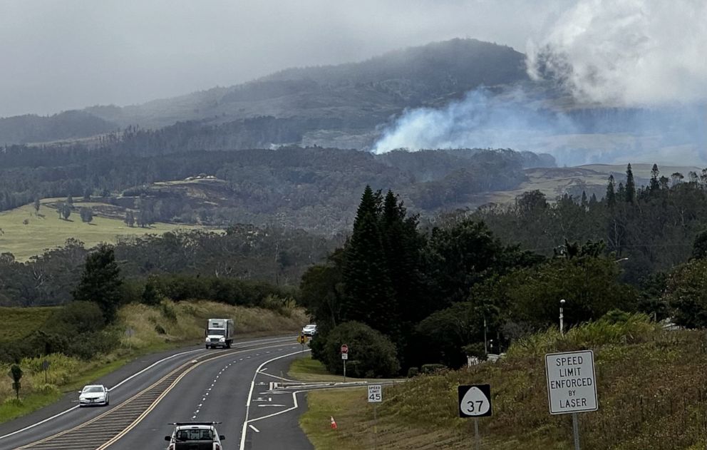 PHOTO: Smoke is seen on a mountain in Lahaina.