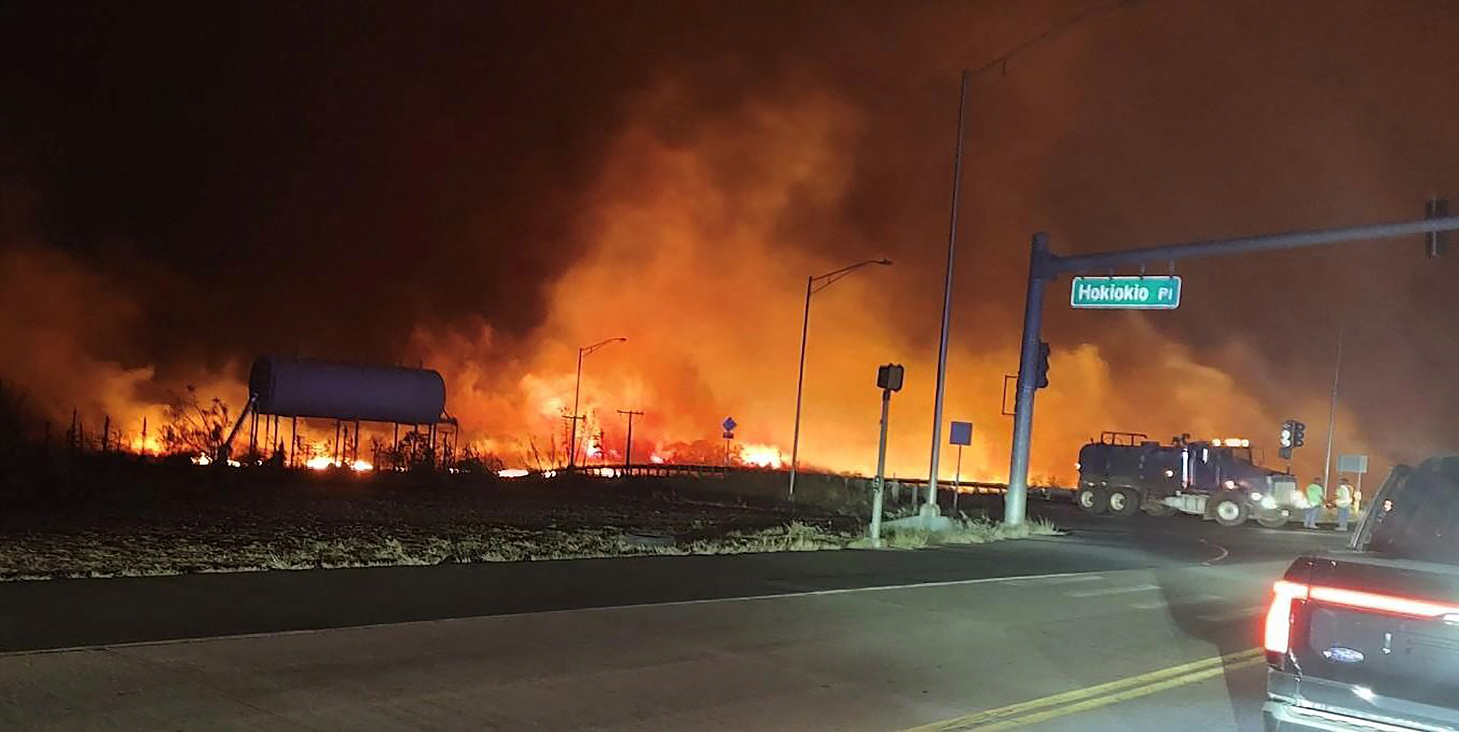 PHOTO: In this image obtained from the County of Maui in Hawaii, shows a wildfire in Lahaina, on Aug. 9, 2023. Hawaii wildfires fanned by winds from Hurricane Dora forced evacuations late on Aug. 8.