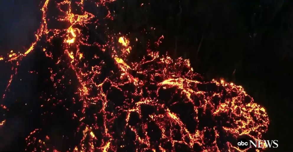 PHOTO: Destruction from Kilauea volcano's lava flow is captured by drone, May 6, 2018 in Hawaii.