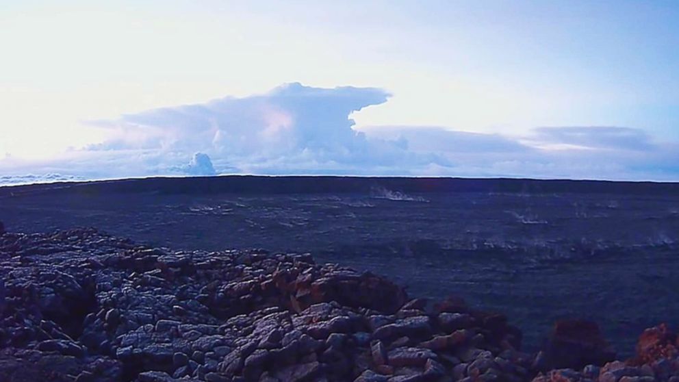 PHOTO: This photo provided by U.S. Geological Survey shows the ash plume at the Kilauea Volcano, taken from a Mauna Loa webcam, on May 17, 2018, in Hawaii.