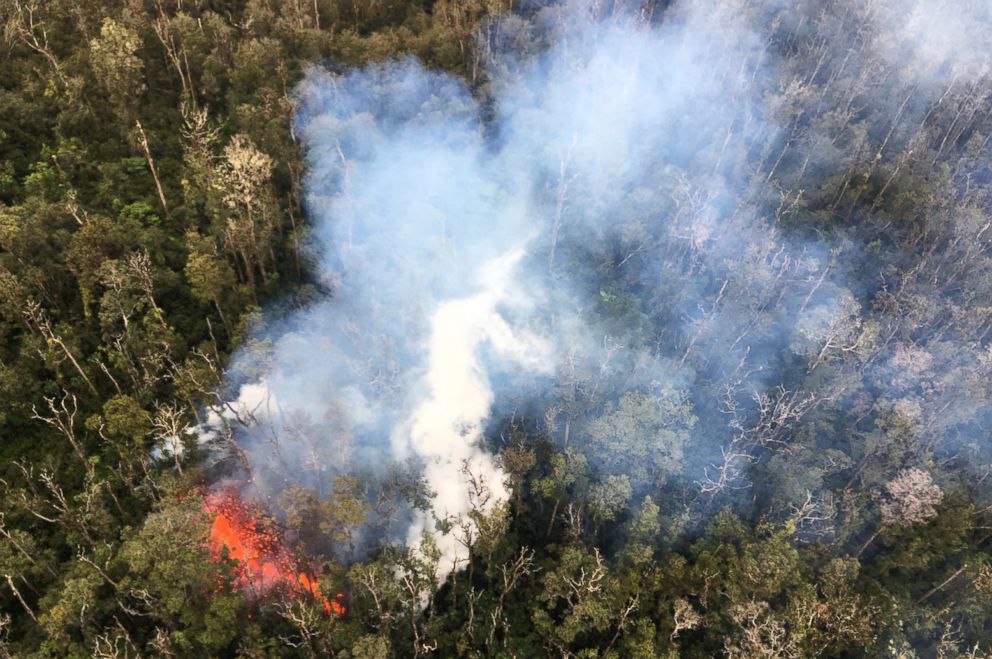 PHOTO: In this May 7, 2018 photo provided by the U.S. Geological Survey, smoke rises from a fissure in Leilani Estates in Pahoa, Hawaii.