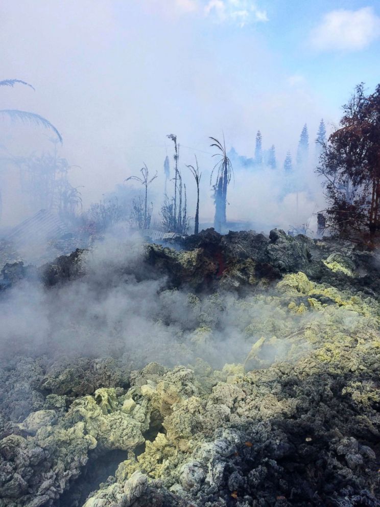 PHOTO: This May 15, 2018 photo provided by the U.S. Geological Survey shows incandescence observed at Fissure 14 around 10:30 a.m. HST at Kilauea Volcano, in Hawaii.