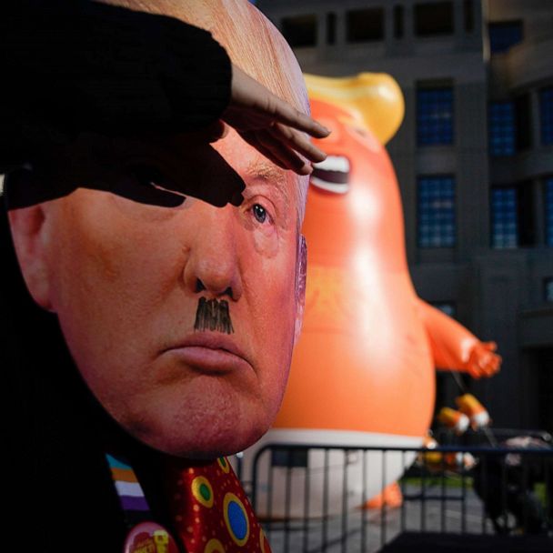 Baby Trump Balloon Slashed And Deflated At Protest Outside Of Trump S Visit At Alabama Lsu Football Game Gma