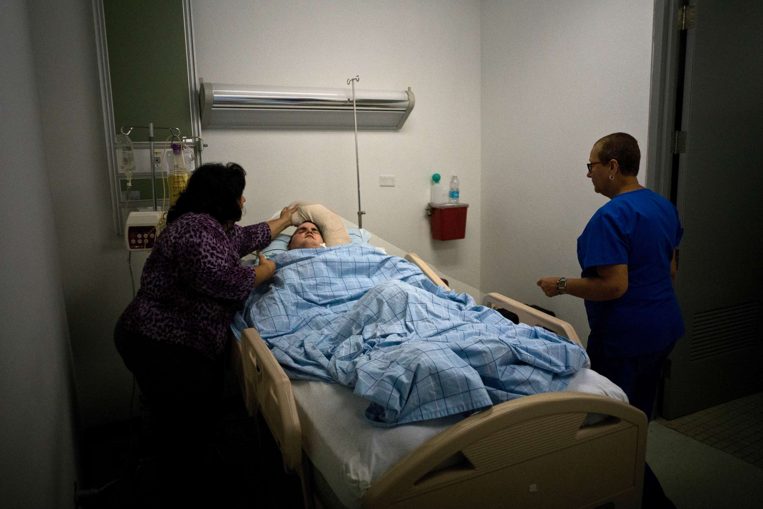 PHOTO: Damaris Torres watches over son Manuel Alejandro Olivencia at the hospital in, Cantano, Puerto Rico, Sept. 28, 2017.