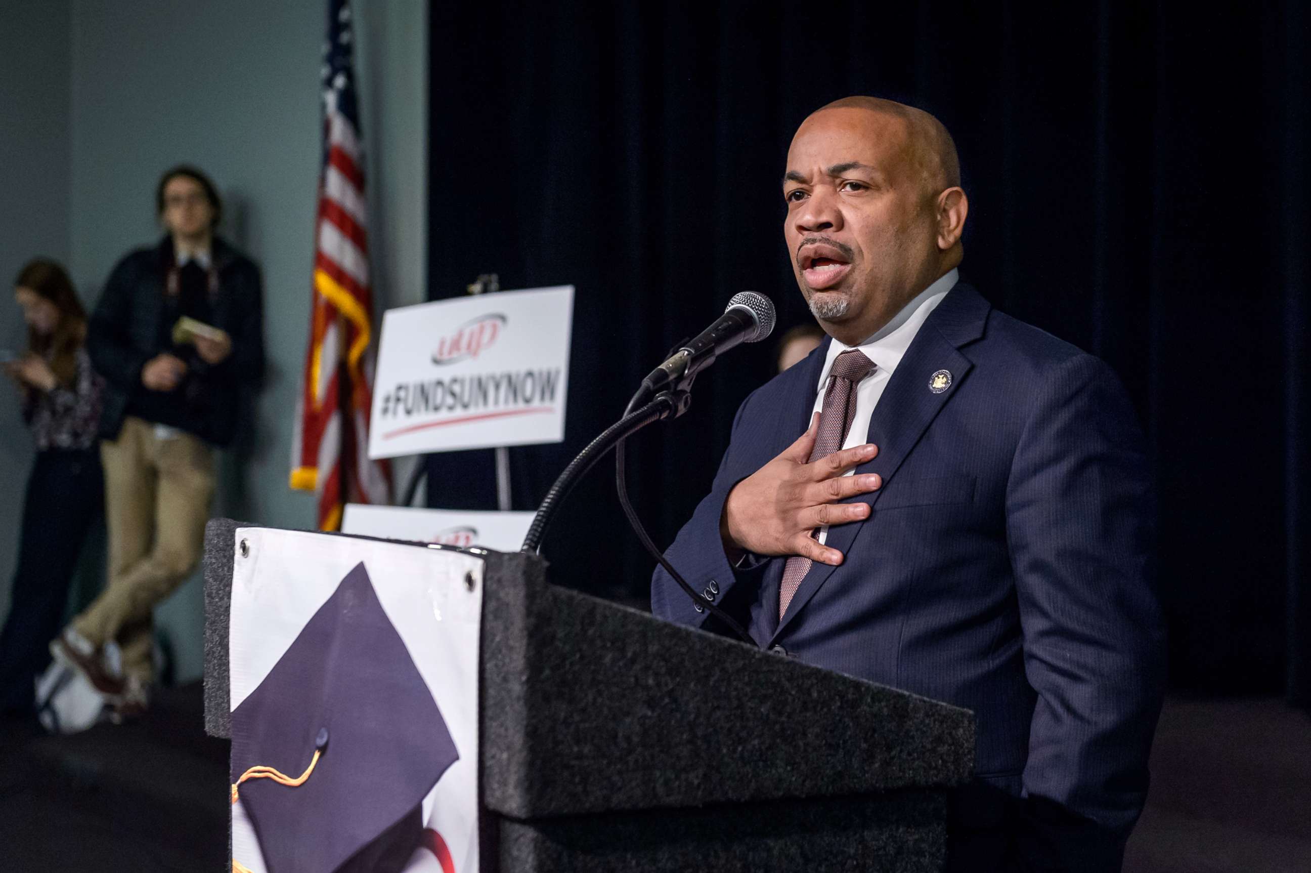 PHOTO: New York State Assembly Speaker Carl Heastie speaks at an event in Albany, N.Y., Feb. 2, 2020.