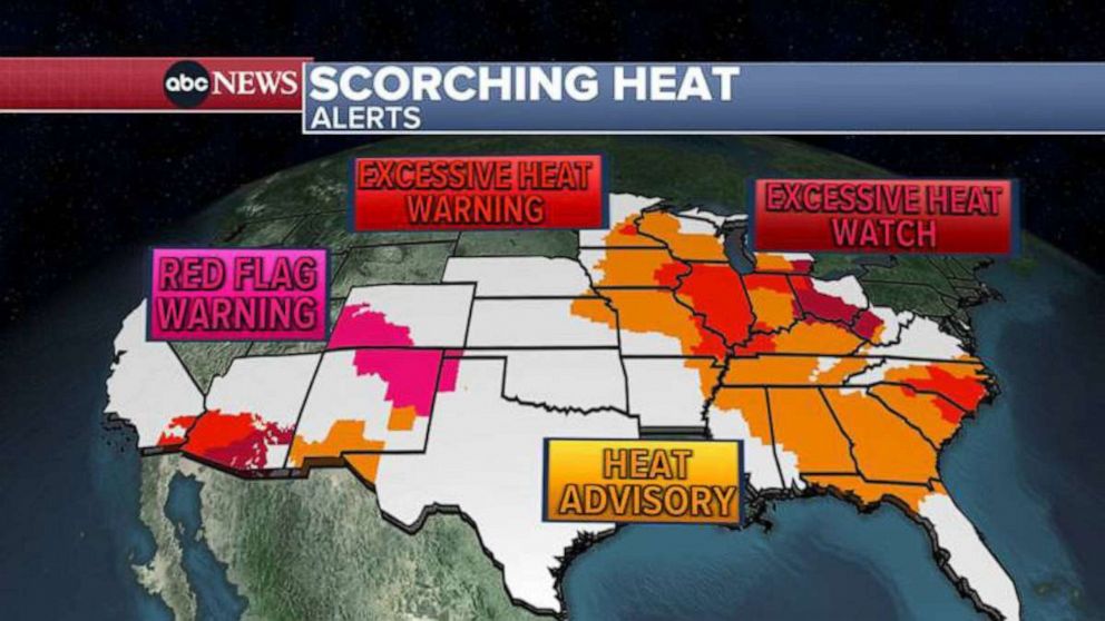 PHOTO: 27 states from California to Virginia are under a heat advisory, heat warning or heat watch.