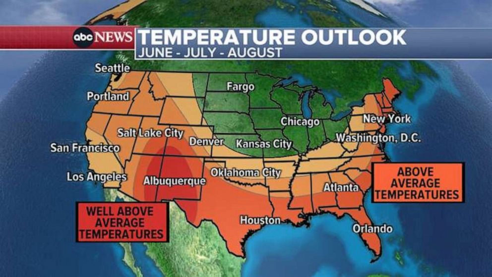 Hotterthannormal temperatures possible for much of US this summer