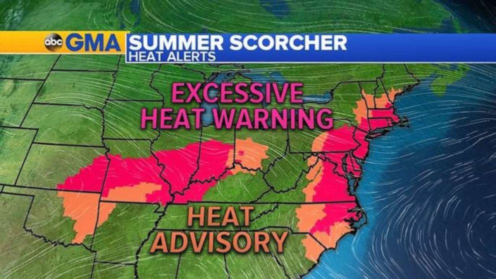 PHOTO: Excessive heat warnings are in place from North Carolina to Massachusetts and Kansas to Ohio on Sunday.