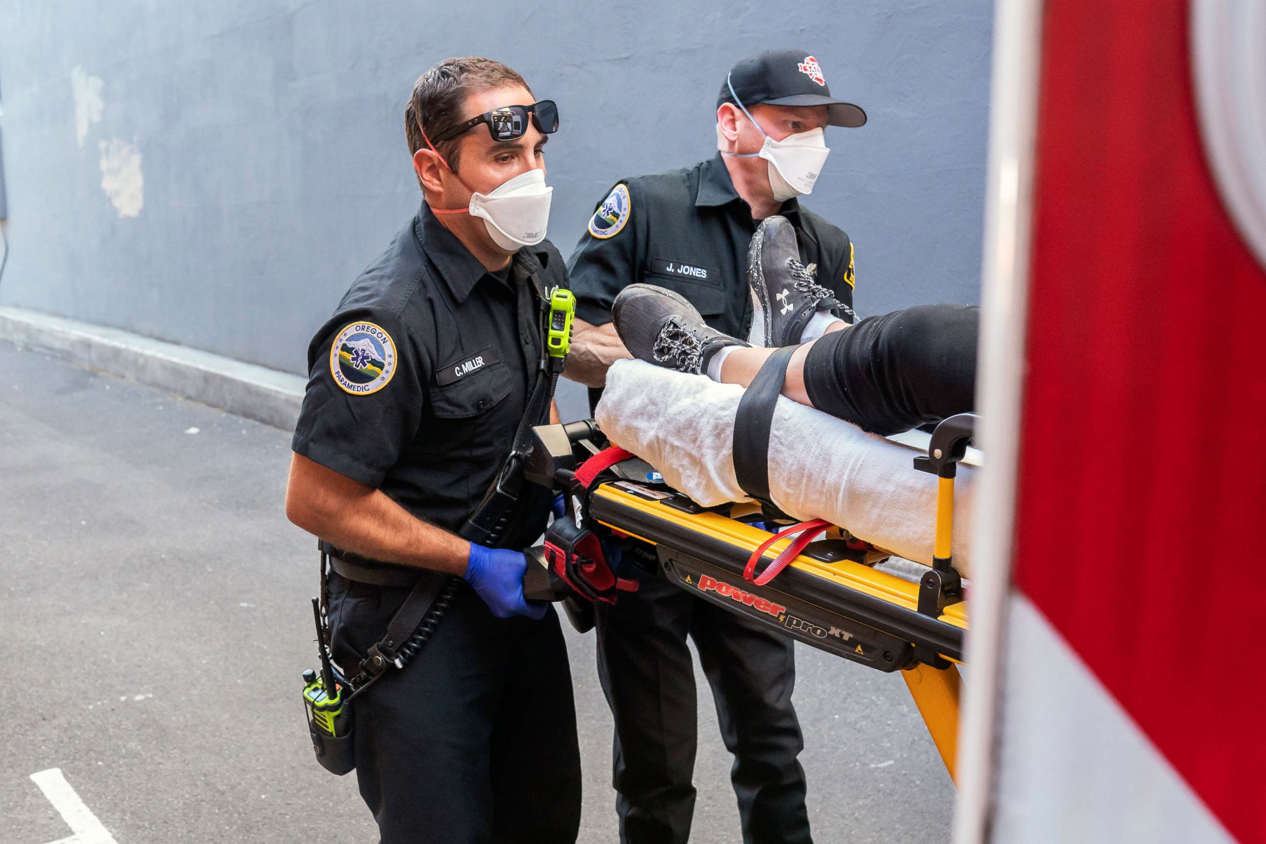 PHOTO: Paramedics Cody Miller, left, and Justin Jones respond to a heat exposure call during a heat wave, June 26, 2021, in Salem, Ore.