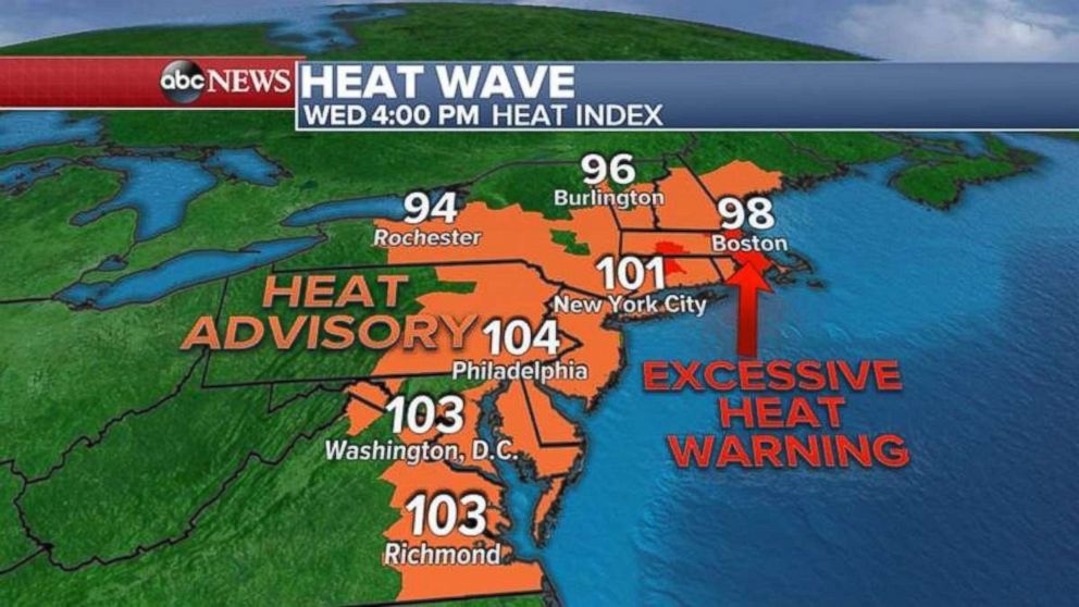 Excessive heat warnings are in place in New England on Wednesday.