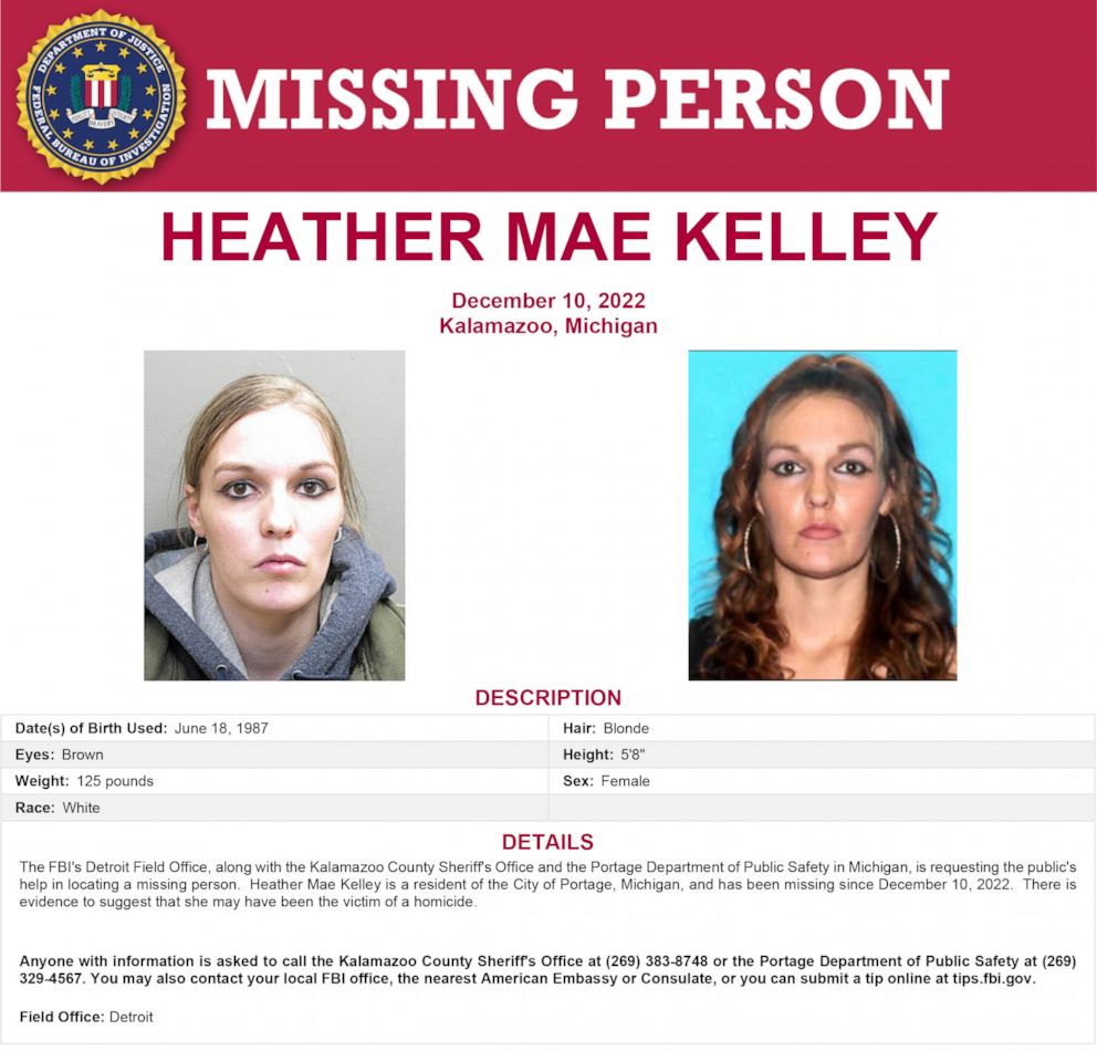 PHOTO: A missing person poster provided by the FBI shows pictures of Heather Mae Kelley along with her details.
