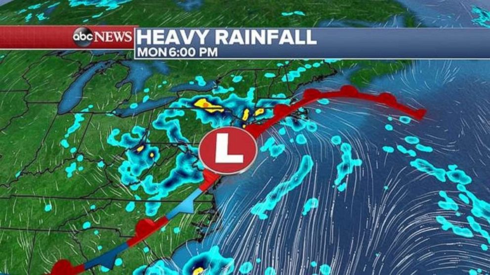 Heavy rainfall is likely across the mid-Atlantic, Pennsylvania, New Jersey and New York on Monday afternoon.