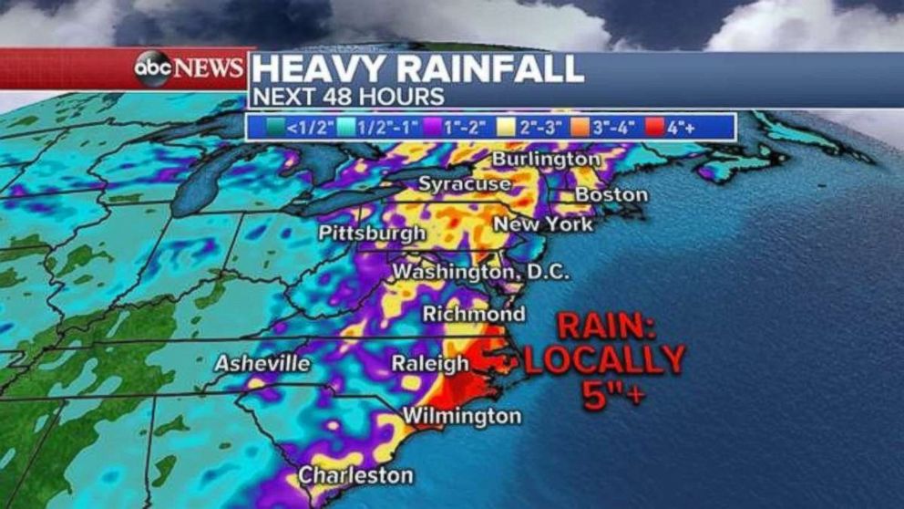 PHOTO: Heavy rainfall is expected over the next 48 hours on the East Coast.