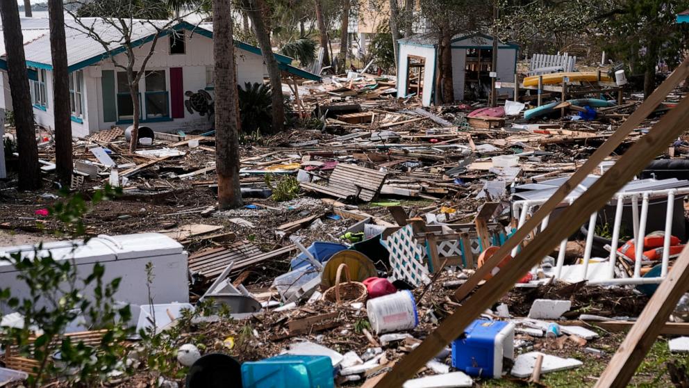 PHOTO: Destruction to the Faraway Inn Cottages and Motel is seen in the aftermath of Hurricane Helene, in Cedar Key, Fla., Sept. 27, 2024. 